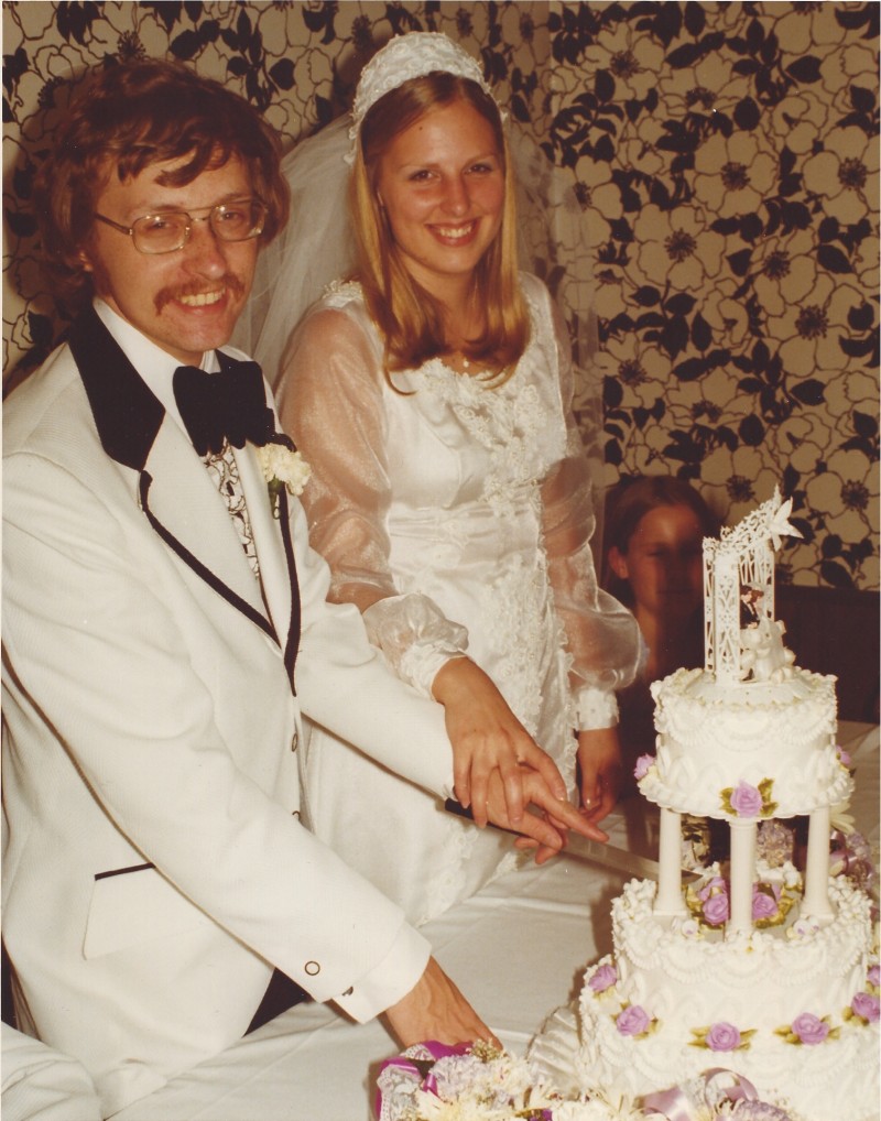 Cutting our wedding cake, 1974